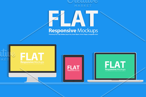 Flat Responsive Web Mockups in Mobile & Web Mockups - product preview 1