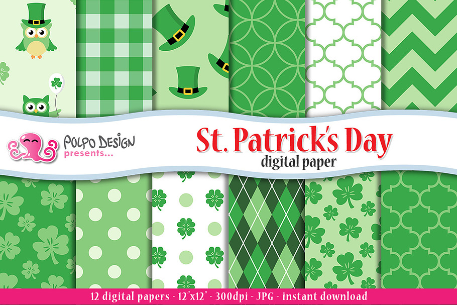 St. Patrick's Day digital paper in Patterns - product preview 8