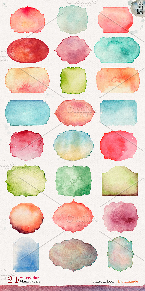 Handmade watercolor labels in Illustrations - product preview 1