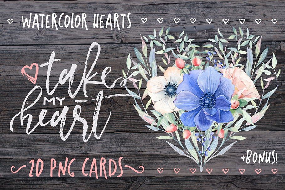 TAKE MY HEART Valentines cards set in Illustrations - product preview 8