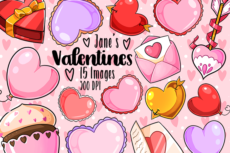 Kawaii Valentines Day Clipart in Illustrations - product preview 8