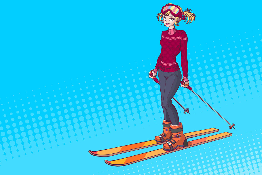 Beautiful young girl on ski in Illustrations - product preview 8