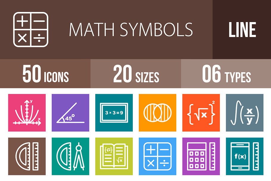50 Math Symbol Line Multicolor Icons in Icons - product preview 8
