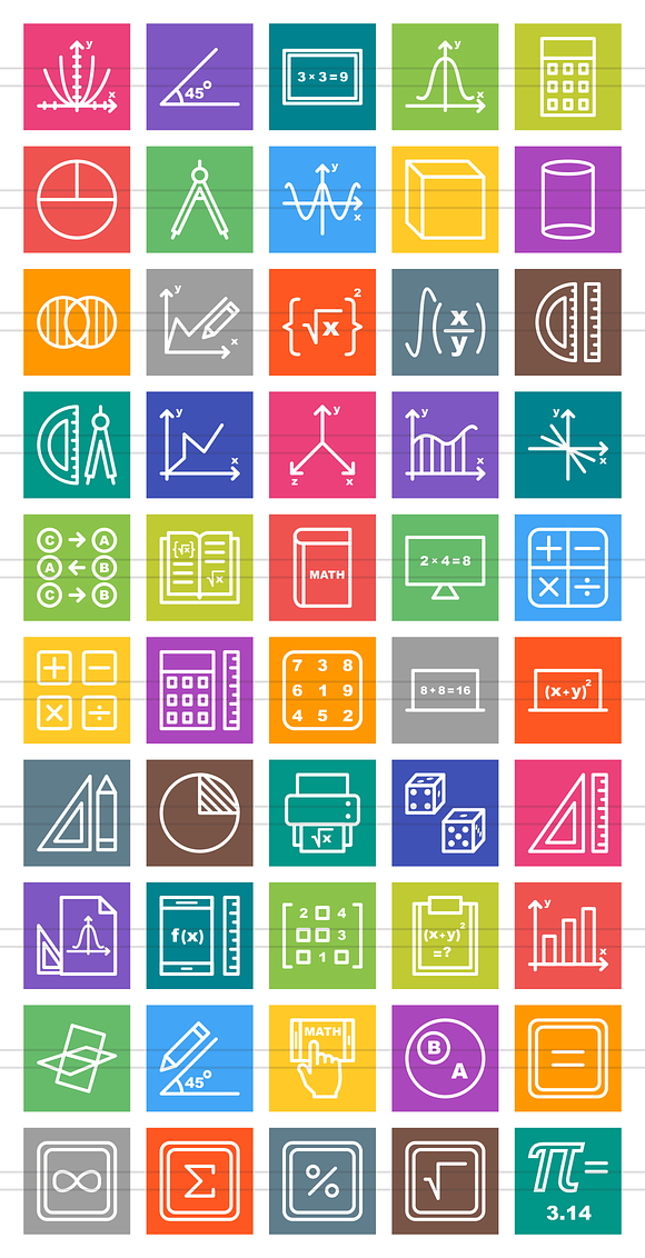 50 Math Symbol Line Multicolor Icons in Icons - product preview 1