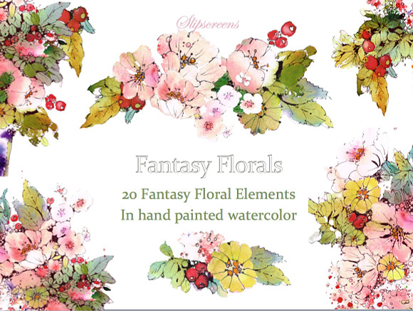 Fantasy Florals Design Elements in Illustrations - product preview 1