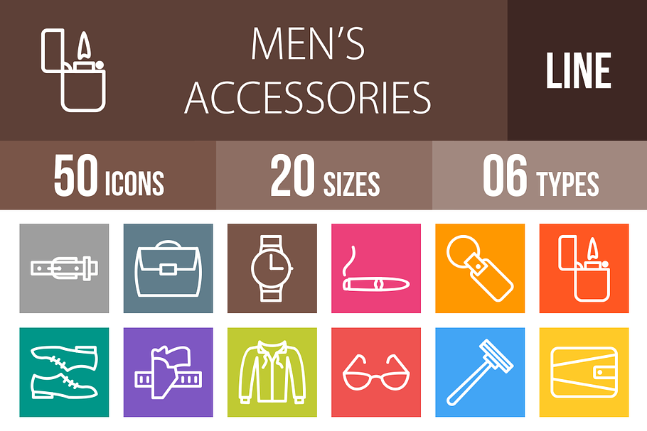 50 Men's Items Line Multicolor Icons in Graphics - product preview 8