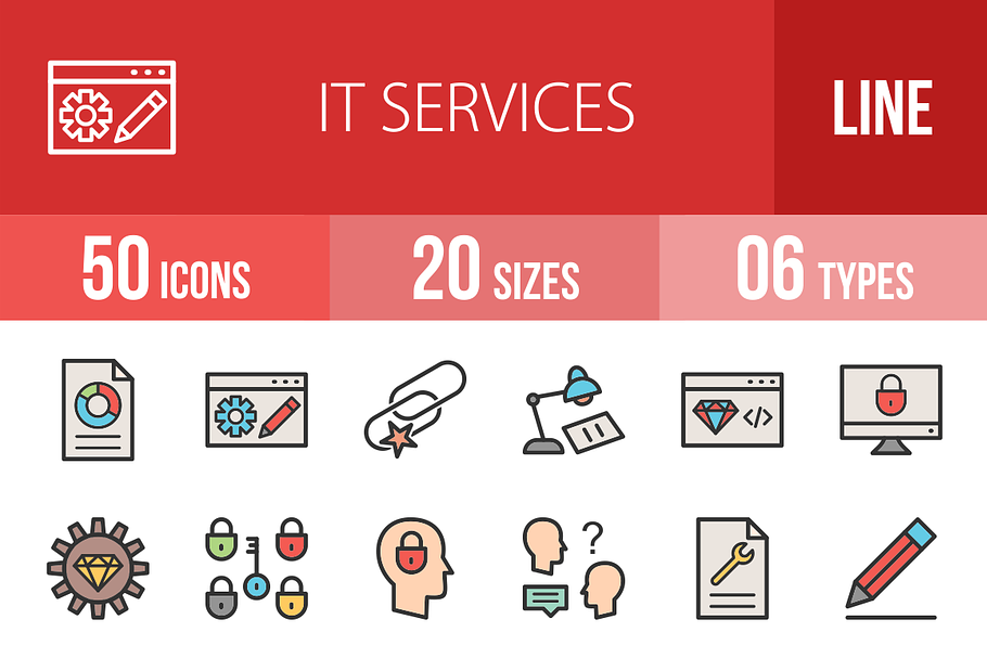 50 IT Services Filled Line Icons