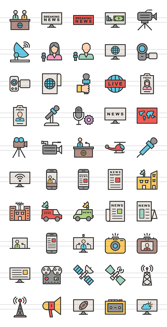 50 News & Media Filled Line Icons in Graphics - product preview 1