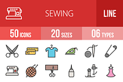 50 Sewing Filled Line Icons