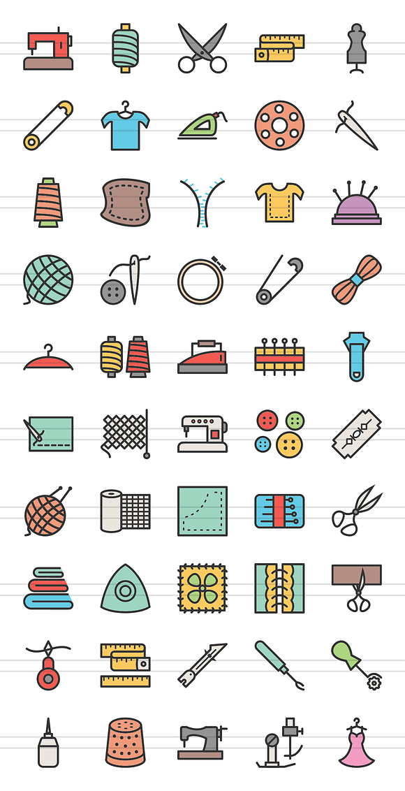 50 Sewing Filled Line Icons in Icons - product preview 1