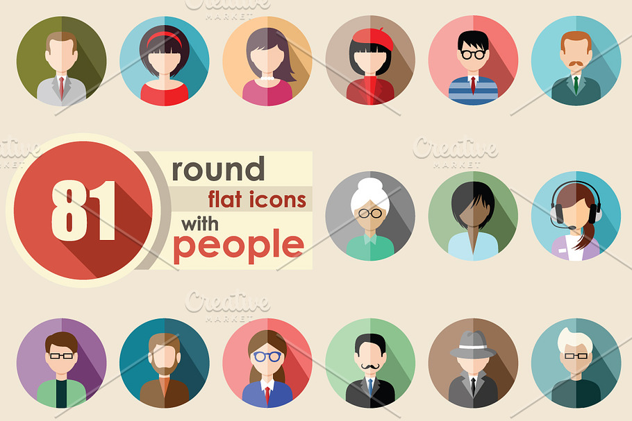 Flat round icons with people in People Icons - product preview 8