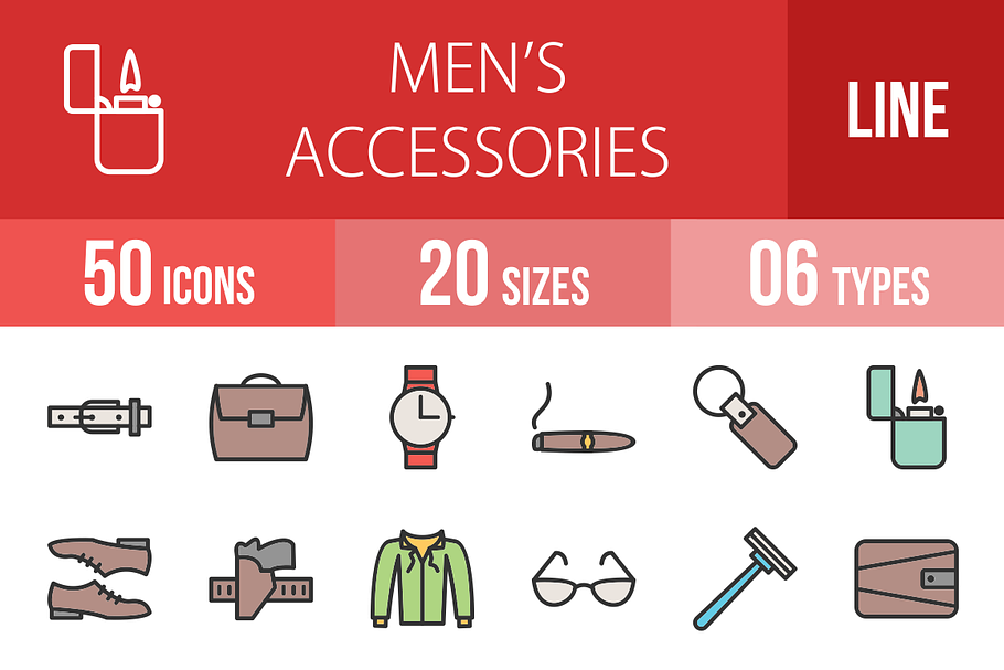 50 Men's Items Filled Line Icons in Icons - product preview 8