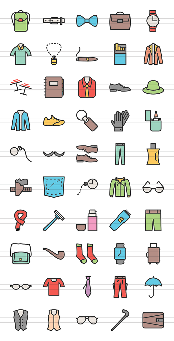 50 Men's Items Filled Line Icons in Icons - product preview 1