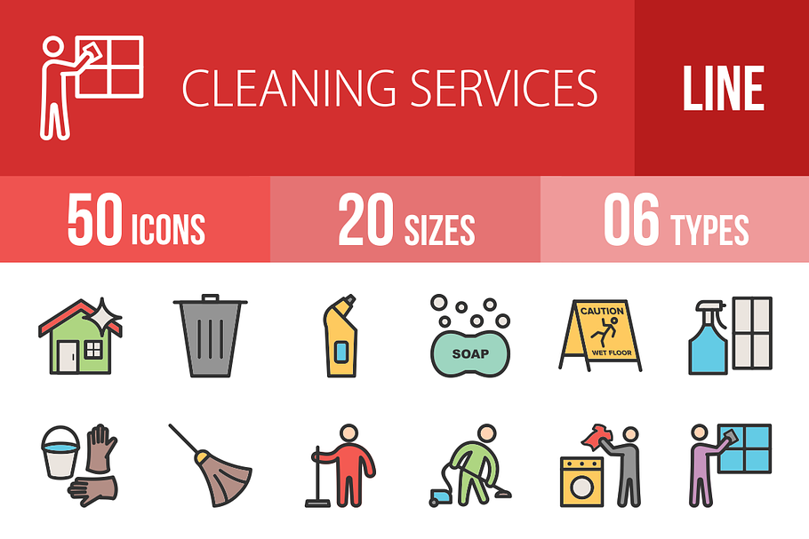 50 Cleaning Filled Line Icons