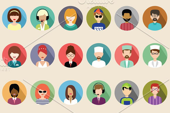 Flat round icons with people in People Icons - product preview 2