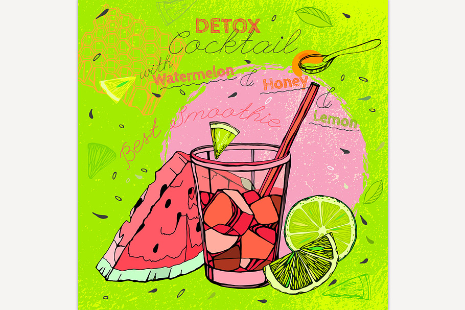 Watermelon Lemon Smoothie in Illustrations - product preview 8
