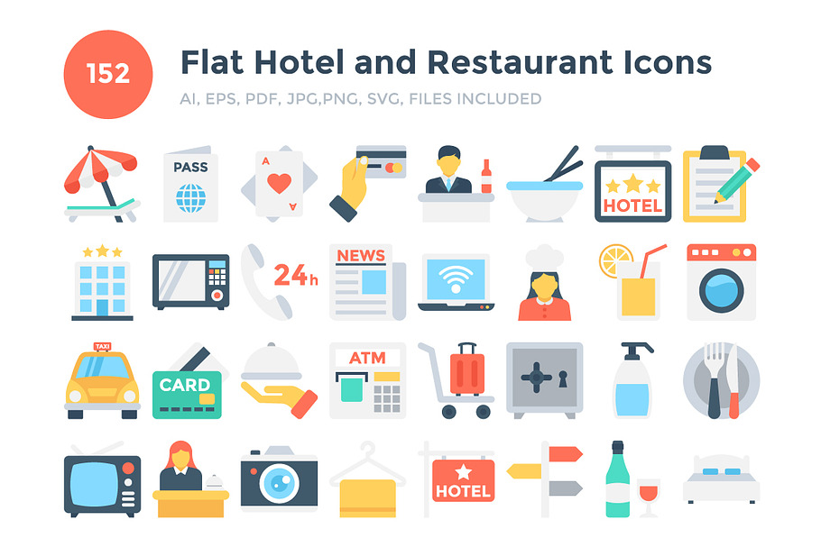 152 Flat Hotel and Restaurant Icons