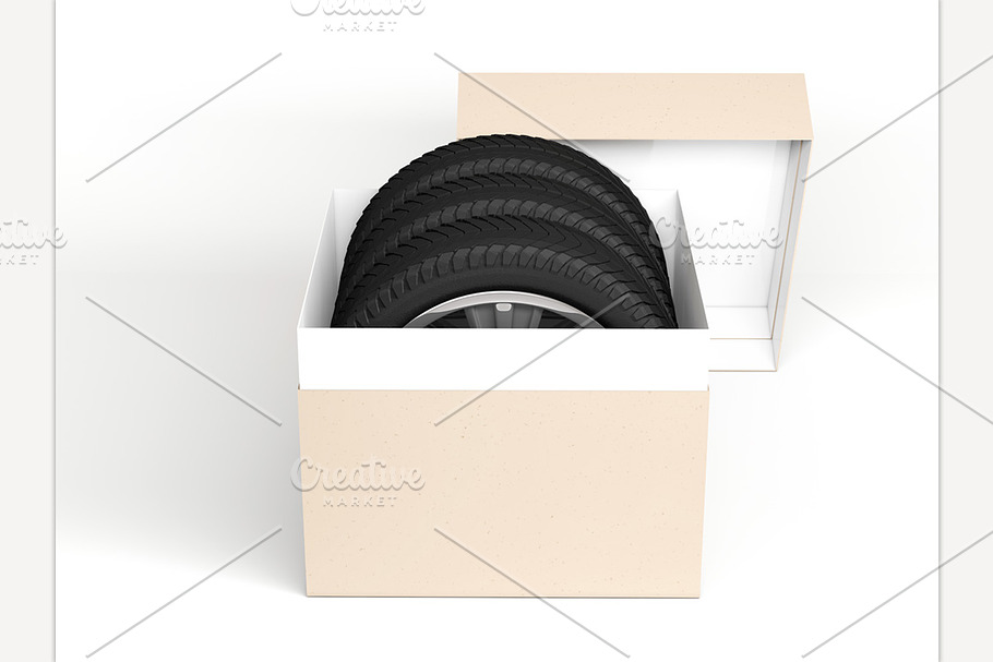 Open Box with Tires in Illustrations - product preview 8