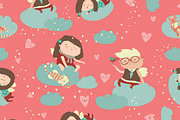 Seamless pattern with cute angels
