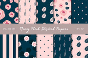 50% Off! Navy - Pink Digital Papers