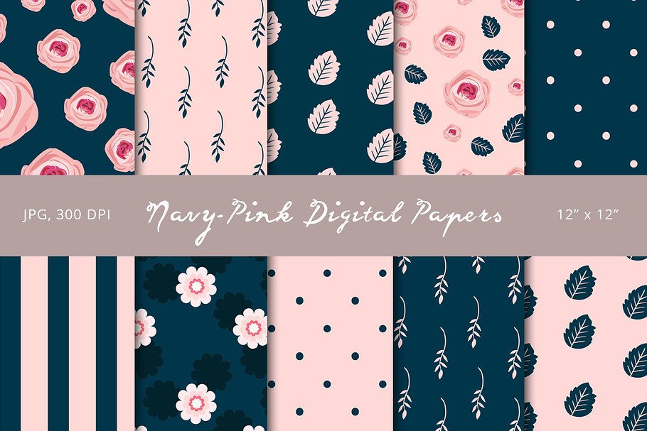 50% Off! Navy - Pink Digital Papers