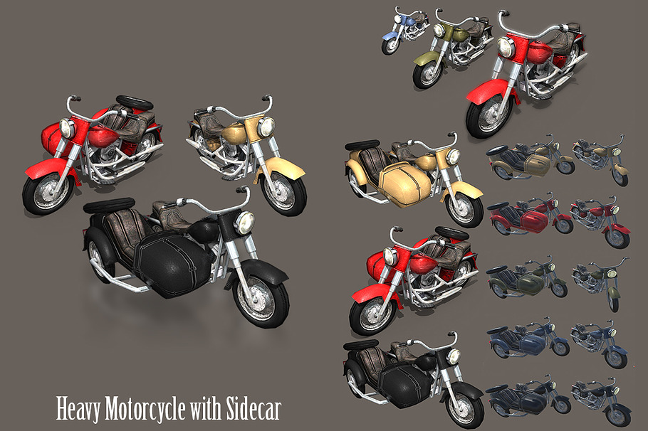Heavy Motorcycle with Sidecar in Vehicles - product preview 7
