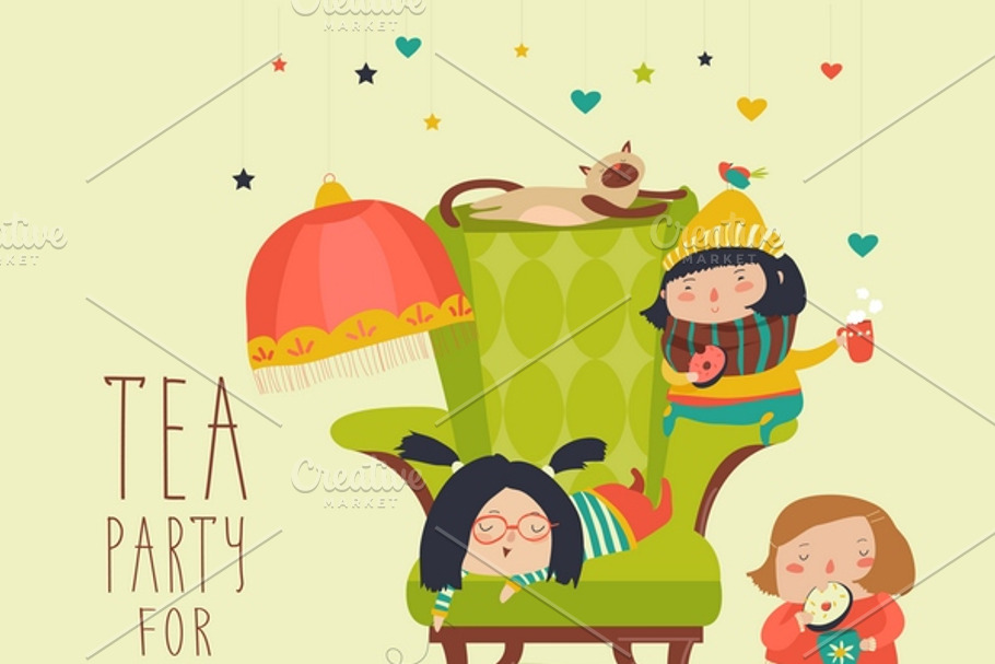 Friends having tea party in Illustrations - product preview 8