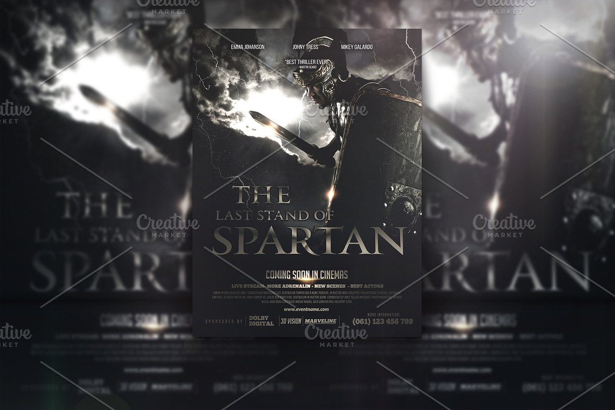 Spartan movie flyer template in Flyer Templates - product preview 8