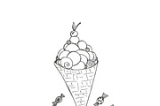 ice cream and hard candies. sketch