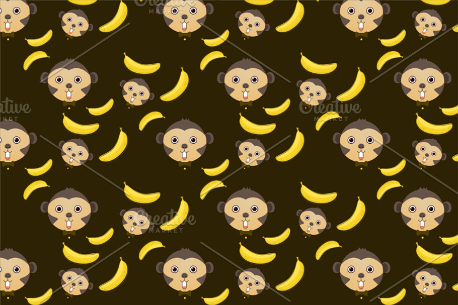 monkey and banana seamless pattern in Patterns - product preview 8