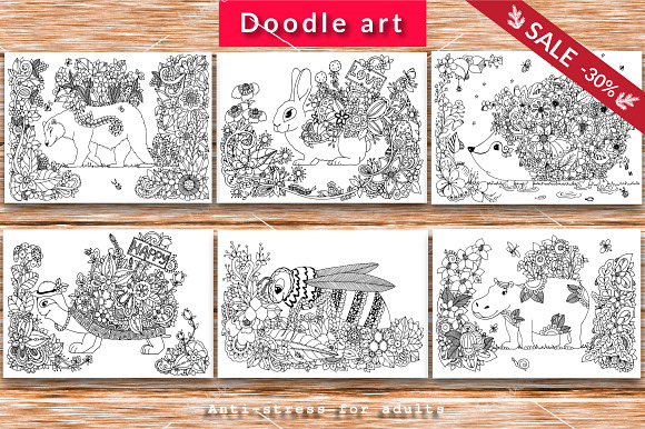 6 Set doodle animals and flowers in Illustrations - product preview 7
