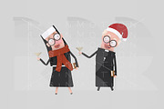 3d illustration. Nun & Priest  Xmas.