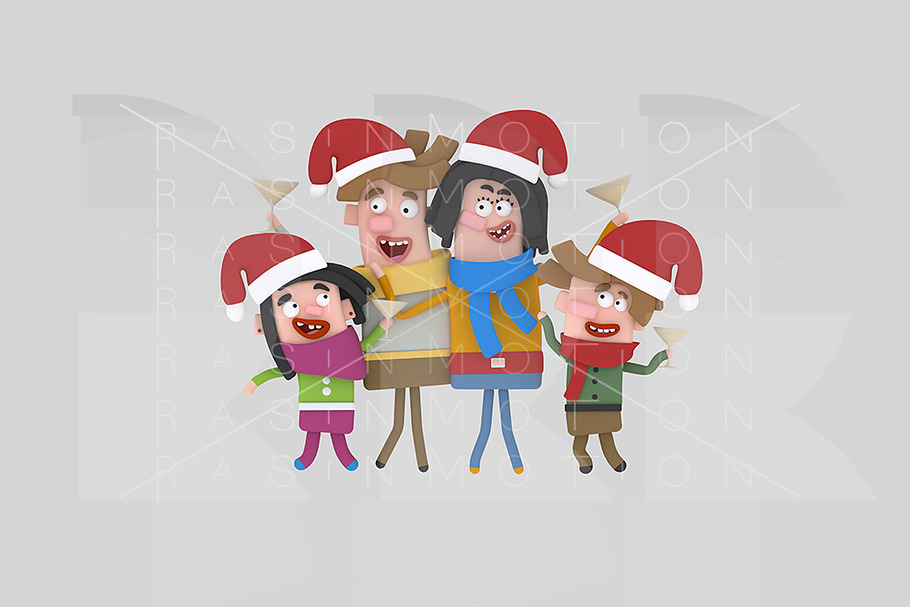 3d illustration. Family toasting. in Illustrations - product preview 8