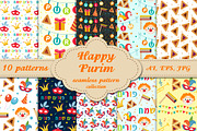 Purim seamless pattern collection