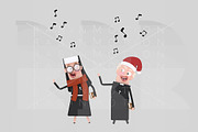 3d illustration.Nun & Priest singing