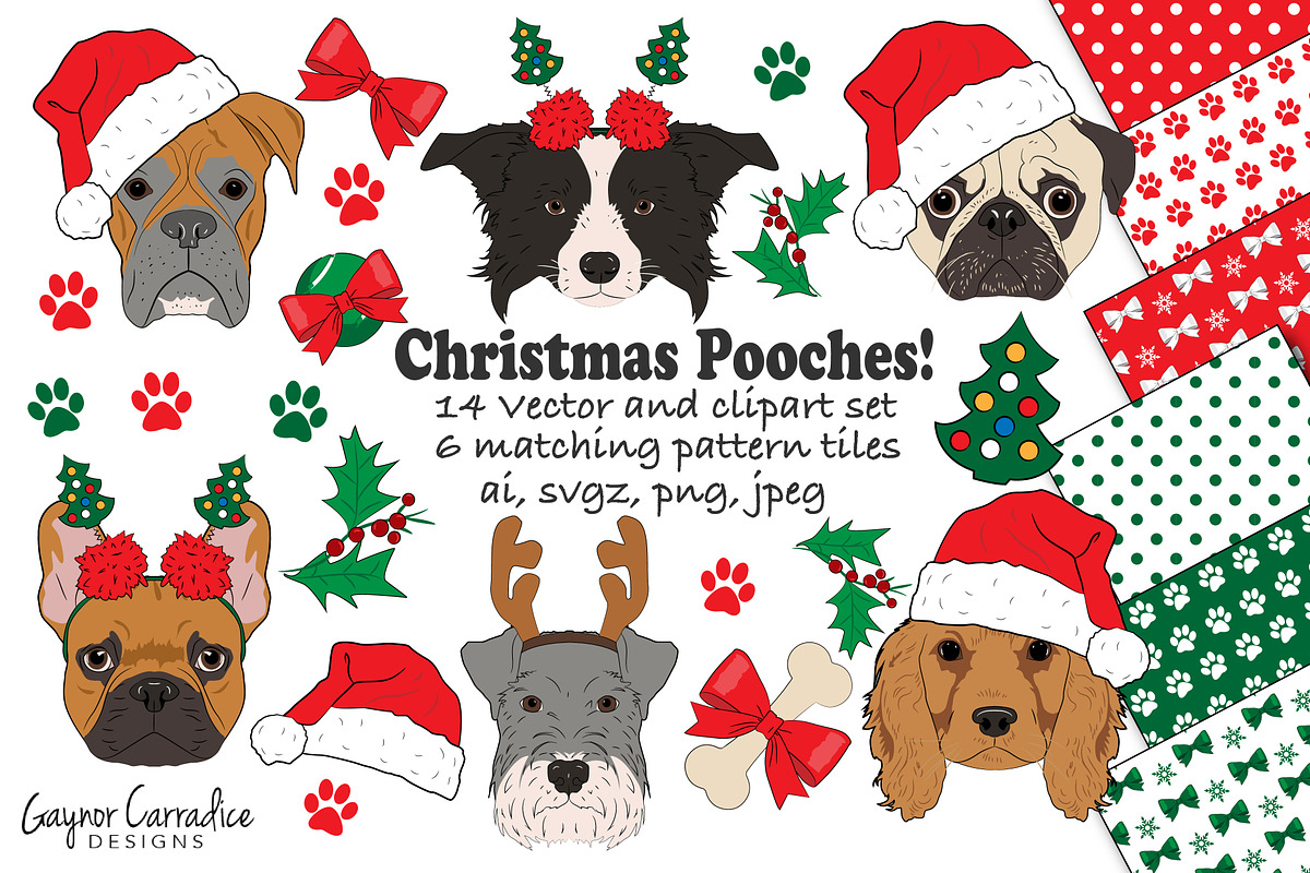 Christmas dogs vector & clipart set in Illustrations - product preview 8