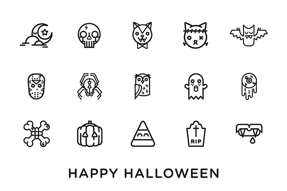 16 Halloween Flat Line Icons in Cat Icons - product preview 1