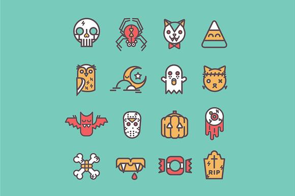 16 Halloween Flat Line Icons in Cat Icons - product preview 2