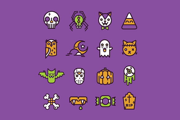 16 Halloween Flat Line Icons in Cat Icons - product preview 3