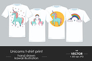 T-shirt prints with cute unicorns