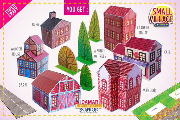 PAPERCRAFT SET - BUILD YOUR VILLAGE in Graphics - product preview 1