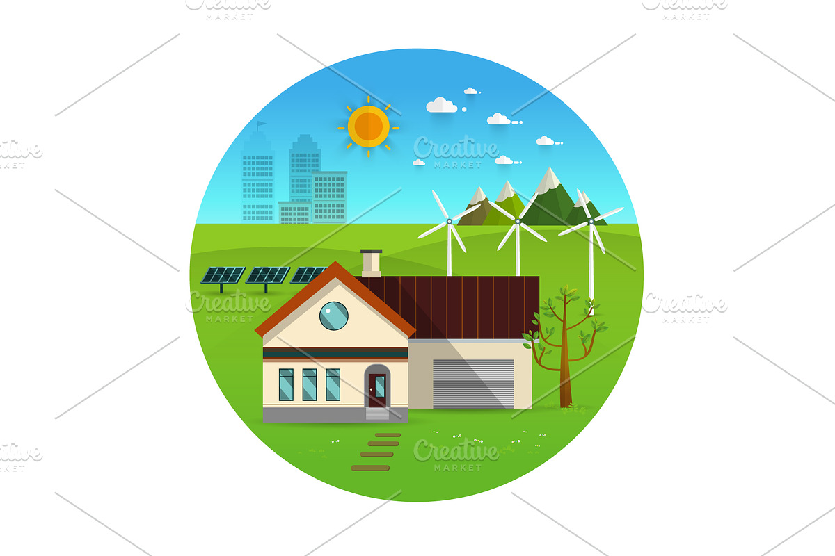 Green energy an eco friendly house in Illustrations - product preview 8
