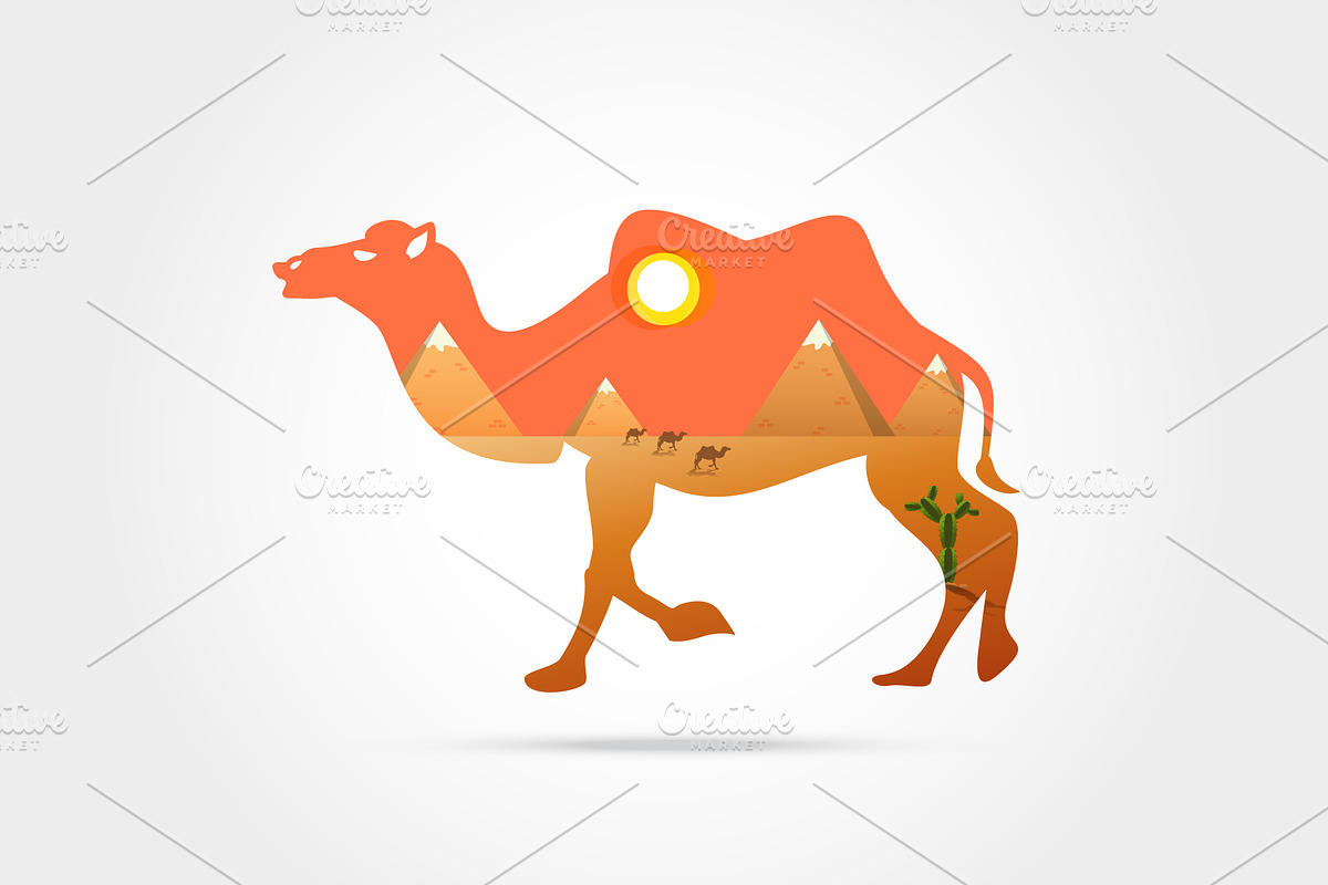Silhouette of camel with panorama in Illustrations - product preview 8
