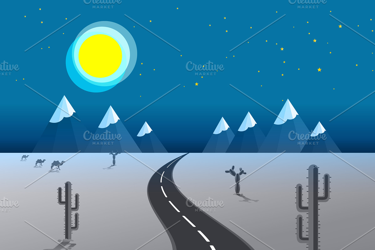 picture of desert road, cacti, in Illustrations - product preview 8