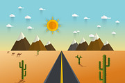 picture of desert road, cacti