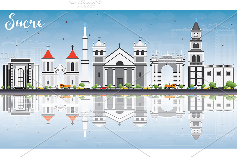Sucre Skyline with Gray Buildings in Illustrations - product preview 8