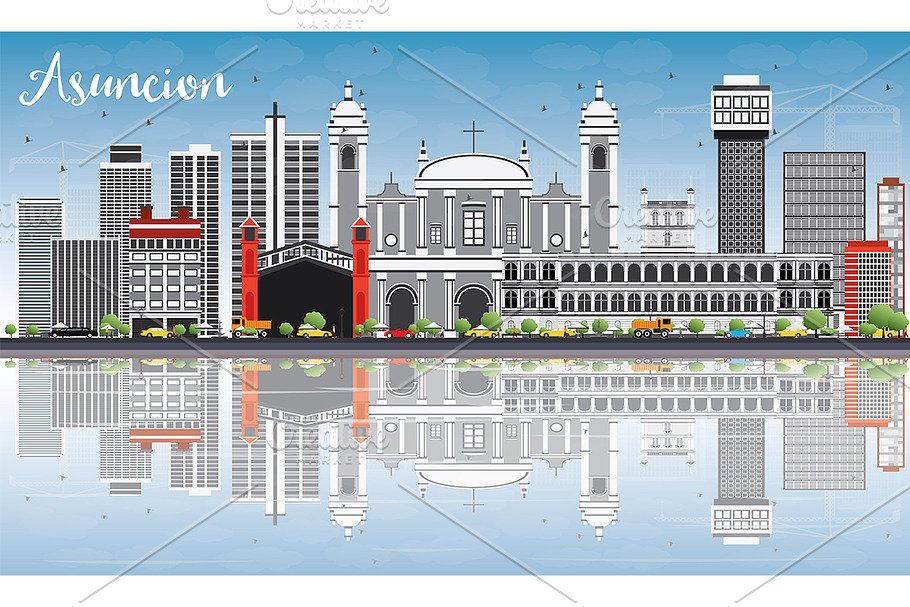 Asuncion Skyline with Gray Buildings in Illustrations - product preview 8