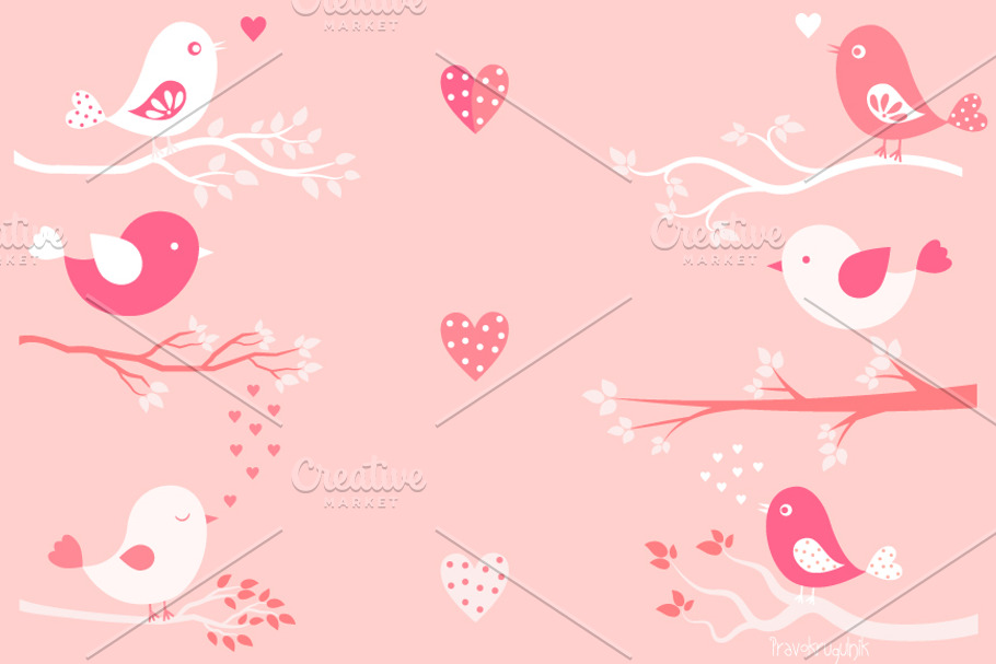 Valentine's day birds and branches  in Illustrations - product preview 8