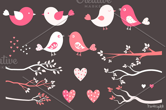 Valentine's day birds and branches  in Illustrations - product preview 2