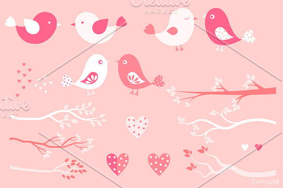 Valentine's day birds and branches  in Illustrations - product preview 3